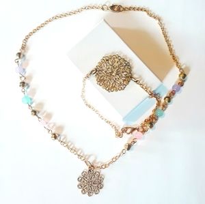 Gold Pendant Necklace And Bracelet Jewelry Set